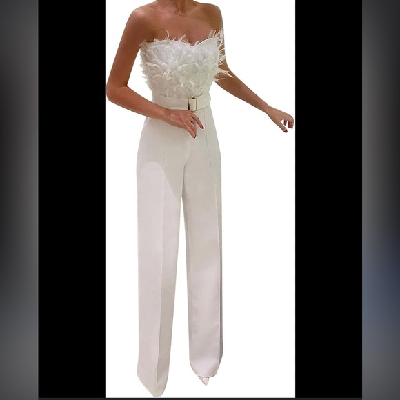 Pants - Elegant White Strapless Jumpsuit